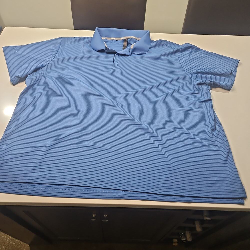 ADIDAS Men's Size 4XL Blue Stripe Short Sleeve Polyester Blend Golf Polo Shirt